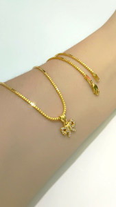 KALUNG ANAK MILANO KACA SET LIONTIN PERAK 925 ASLI LAPIS MAS
