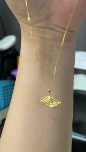 PAWNABLE 18K Saudi Gold Foxtail Chain(thin)with 18K Evil Eye Pendant(Lightweight/OPEN BACK)✨