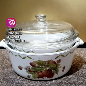 LUMINARC VITROFLAM FANCE HEAT RESISTANT GLASS CASSEROLE DISH STRAWBERRY • JAPAN SURPLUS • CASSEROLE COOKING POT