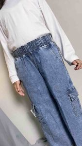 Celana Kulot Jeans Cargo Anak Perempuan Usia 4-12 Tahun