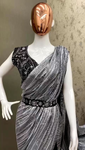 BOUTIQUE STYLE NEW FANCY DESIGNER PARTY WEAR HALF DRAPE FULL STITCHED PRINTED SEQUENCE SAREE (Pre-order: 2/3 Weeks Delivery) NSE310723