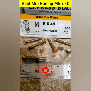 (5 pcs) Baut Mur Kuning 6x40 / Baut Kuning M6 / BMK / Baut Hexagon