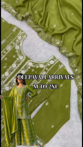 [PRE-ORDER] 2026 OCT GREEN EMBROIDERED PUNJABI SUIT 3PCS KURTI PALAZZO PANTS DUPATTA M TO 2XL ( DELIVERY 10 WORKING DAYS) ETA: 2026-12-30 | WOMEN LIME GREEN EMBROIDERED PALAZZO SUIT SET WITH DUPATTA M TO 2XL BOLLYWOOD DEEPAVALI WEAR