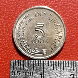 Koin Singapura Koleksi kuno Five Cents Tahun 1967 SANGAT KECIL