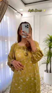 AQILA MIDI | Long Dress Lengan Panjang | Tali Pita Dada