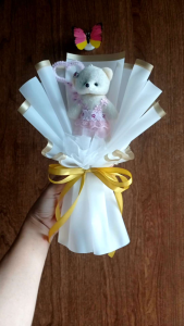 Buket mini Boneka teddy mini cewek pink untuk anak cewek ulang tahun