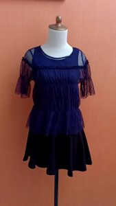 atasan wanita biru tua navy motif polkadot S cewek H&M anak perempuan 11 12 thn cute blouse MEWAH