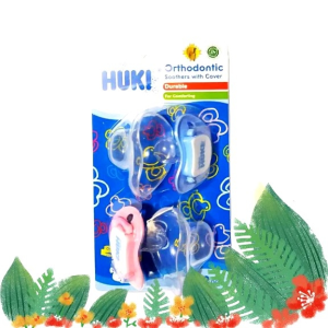 Dot bayi huki Orthodontic Pacifier Empeng Gepeng Soothers isi 2 pcs RANDOM - Empeng Silikon Orthodontic dengan Desain Menyerupai Putting Susu Ibu