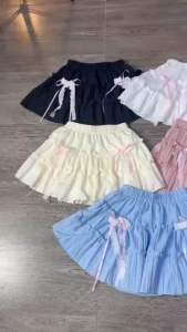 Chân váy viền ren đính nơ ảnh shop chụp dưới 55kg