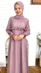 GAMIS TEEN DENGAN KOREAN LOOKS!! GAMIS ANAK TANGGUNG DAN REMAJA BROKAT CANTIK BEENA BY CUTETRIK WARNA UNGU