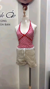 [ Video sp thực tế ] Áo yếm nữ caro cổ V MCA phối nơ lưng xinh xắn dễ thương A51300