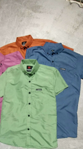 KEMEJA ANAK LAKI-LAKI BIRU DENIM STEEL BLUE SAGE DUSTY TERRACOTTA LENGAN PENDEK umur 6-13 tahun polos katun santai slimfit