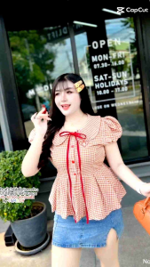 เสื้อคอบัว ลายสก็อต ชายระบาย สาวอวบ 492