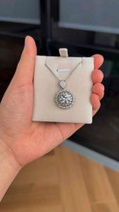 สร้อยคอฝังเพชร Moissanite 5 กะรัต เงินแท้ 92.5% ชุบทองคำขาว - สีดำ 5 วัสดุ