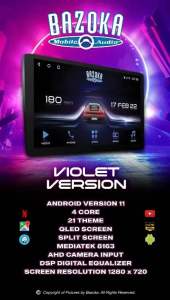 BAZOKA 2RAM 64GB VIOLET SERIES CAR ANDROID PLAYER 9 INCH 10 INCH / QLED SCREEN / DSP / 4 CORE / SPLIT SCREEN / BLUETOOTH