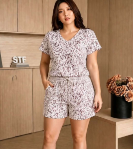 Cotton Spandex Short t-shirt Terno with pocket