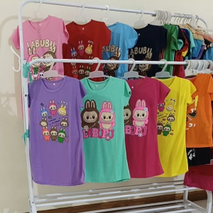 Daster anak perempuan usia 2-13 tahun motif Labubu//Dress anak labubu terbaru