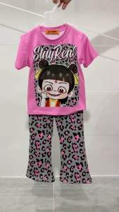 11-45kg bộ thun lạnh tay ngắn quần dài loe bé gái thun đẹp mềm mịn L49