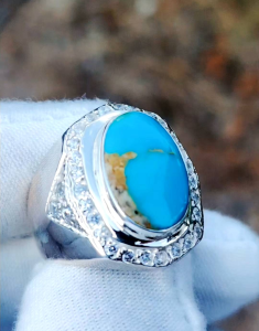 100%Natural Firus Iran nesyabur skyblue silver handmade ring