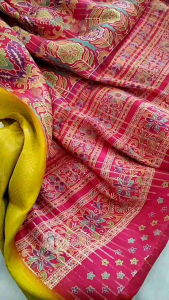 Peroder Viscose Georgette Saree with Peacock Jacquard Border in Blue and Pink