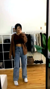 Celana Highwaist Cargo Jeans Wanita & Celana Highwaist Baggie Jeans Loose Wanita