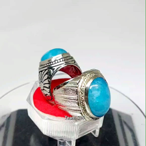 Cincin Giok Biru Blue Kristal Tembus Plong Cina Burma Asli Pria Wanita Dim 18x13