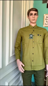 Olive / Hijau Muda Kemeja Couple Ayah dan Anak Lengan Panjang Bahan Cigaret Polos