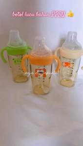 Botol Susu Bahan PPSU Kotak 300ml Aman Bagi Bayi Tanpa Bahan Kimia Apapun dengan Gagang dan Selang