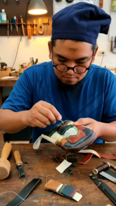 กระเป๋าหนังแท้ ใส่ใบจาก ยาเส้น มีช่องใส่ไฟแช็ค งานหนังแท้เย็บมือ แต่ละใบมีเพียงใบเดียวในโลก ราคาอาจต่างกันตามความยากง่าย