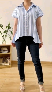 ●ECLAIRE● 063 Kemeja Katun Salur Stripe Garis-garis Shortsleeves Casual Kasual Basic Kantor Kerja Korea Mode Luvia 1106