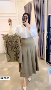 Cerise Set 3in1 Hijab – Setelan Wanita Muslim Blouse + Rok + Vest Laser Cut | Outfit Hijab Elegan | Set Kondangan Premium