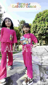 Setelan Anak Perempuan Crop Cargo LABUBU 2thn-12thn Lengan 3/4 Bahan Cringkel Airflow Premium/Cey/Viral