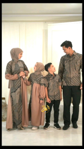 Baju Batik Couple Family Lengan Panjang Seragam Lebaran 2025 Pasangan Keluarga Anak Modern Terbaru