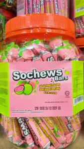 Sochews Bars Fruit Chewy Candy Jar 900g - 100pcs (Orange Apple Grape Mango Guava) - Halal