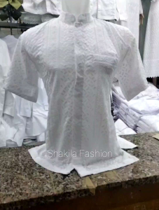 (REAL PICT)-BAJU KOKO PUTIH LENGAN PENDEK//BAJU KOKO PUTIH KATUN PARIS BORDIR