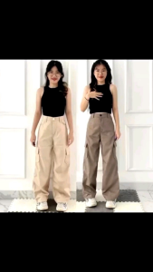 Celana Cargo Pants Wanita / Highwaist Loose Cargo