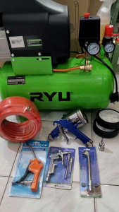 Paket(4in1)Kompresor RYU 1HP RCP100-1+Selang 10M+SpraygunF75
