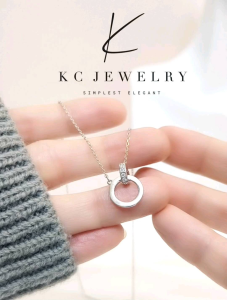 KC Jewelry S99 Silver White Gold Plated Diamond Love Circle Pendant Necklace