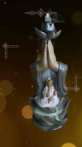 กระถางธูปกำยานควันน้ำตก เชิงกำยาน ที่ตั้งกำยาน เตาจุดธูปหอม เจ้าแม่กวนอิม พระยูไล งานเซรามิค ขนาด10นิ้ว  观音如来流香炉