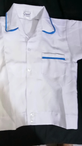 boy clothing uniforms polo jacket/ color aqua blue piping on pocket/ sleeve and colar/ Katrina fabric/ send your actual shoulder measurements for clarification/Katrina fabric/