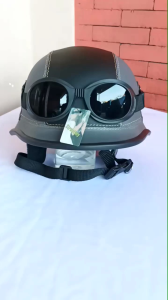 HELM RETRO NAZI DENGAN KACAMATA HITAM KOMBINASI ABU-ABU