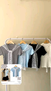 Blouse Rajut Wanita Korea Lengan Pendek Free Brokat Elegan - Atasan Kekinian Casual Stylish Korean