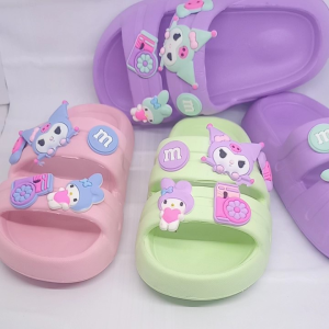Sandal Anak Terbaru Kekinian Anak Perempuan Trendy Motip Kuromi Dua Ban Bahan Karet