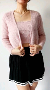 NELLA 2pcs Set Tanktop + Cardy Wool Bulu Cardigan Import Korean Style Polos