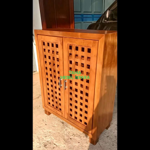 rak sepatu minimalis retro 2 pintu bahan kayu jati