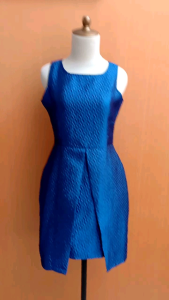mini midi dress wanita biru elektrik birel M cewek kutung MEWAH cute PESTA
