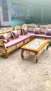 Kursi Sofa Sudut Minimalis Ukir Jati Tua