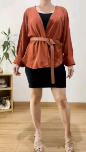 ●ECLAIRE● 003 (FREE BELT) Cardigan Kardigan Satin Lengan Panjang Longsleeves Basic Dasar Classy Formal Kerja Kantor Simple Korea Import lioz