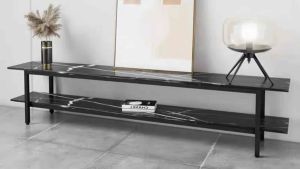 Kệ TV phòng khách KAMIKI mặt đá 2 tầng với chân kim loại sơn tĩnh điện sang trọng hiện đại KT-02