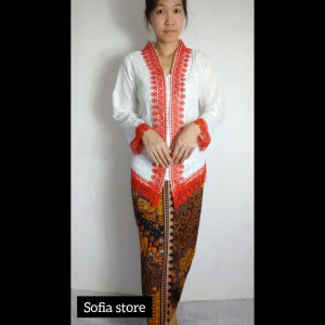 Atasan Saja Kebaya Encim Brokat Lengan Panjang Amelia Brukat Warna Merah Putih